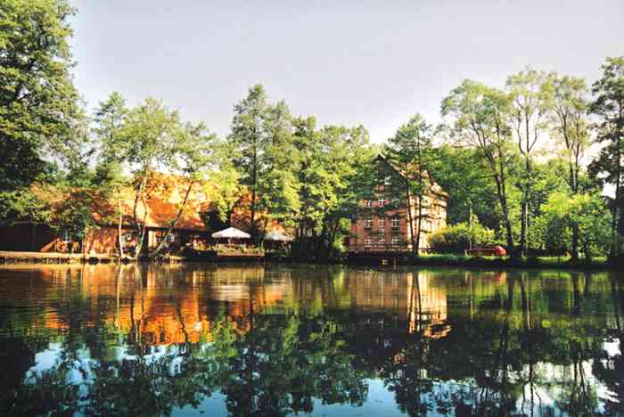 Blick über den See zur Wassermühle