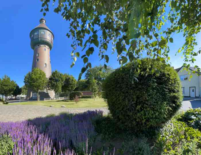 Die Grünanlagen um den Wasserturm in Heide werden liebevoll und engagiert gepflegt.