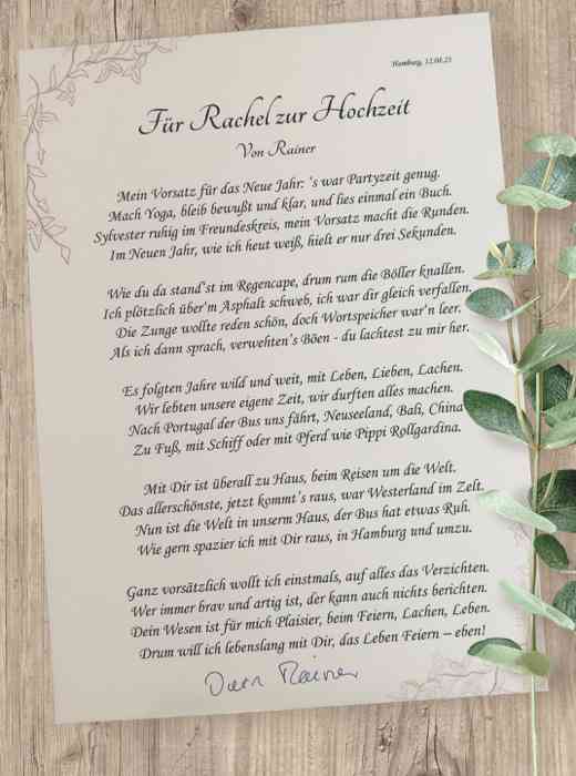 Ein Gedicht des Hochzeitsdichters Cord Röpken.